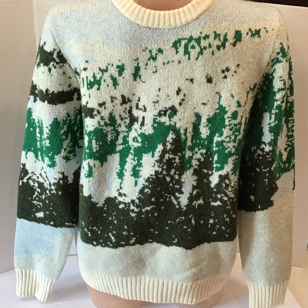 Vintage Rare HBC STRIPES Men's Crewneck Sweater with Forest Design NWOT